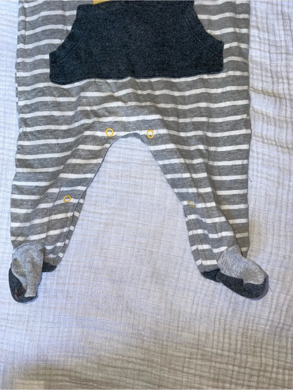 Grey & White Striped Lion Pocket Footie - Yellow Accent